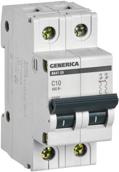 Автоматический выключатель IEK GENERICA 2P 10А хар-ка C 4,5кА арт.MVA21-2-010-C-G