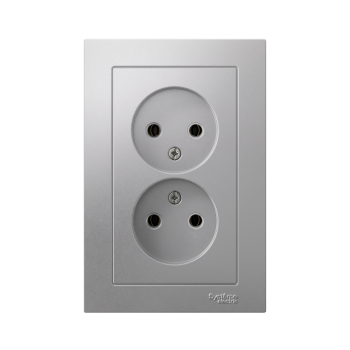 Розетка силовая двойная встраиваемая Schneider Electric AtlasDesign без заземления, цвет алюминий, арт. ATN000320