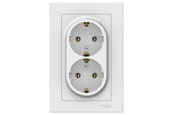 Розетка силовая двойная встраиваемая Schneider Electric AtlasDesign с заземлением, цвет белый, арт. ATN000124