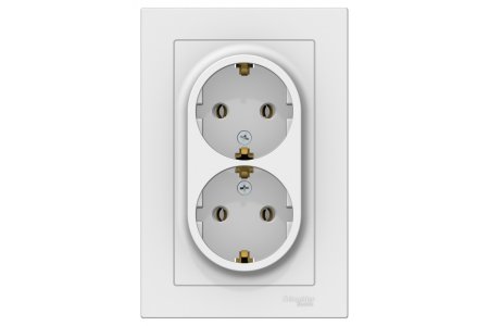 Розетка силовая двойная встраиваемая Schneider Electric AtlasDesign с заземлением, цвет белый, арт. ATN000124
