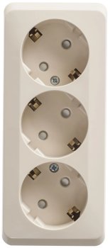 Розетка силовая тройная накладная Schneider Electric Этюд с заземлением, цвет кремовый, арт. PA16-012K