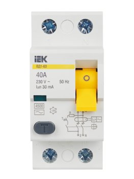 Выключатель дифференциальный (УЗО) IEK 2P 40A арт.MDV10-2-040-030