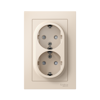 Розетка силовая двойная встраиваемая Schneider Electric AtlasDesign с заземлением, цвет бежeвый, арт. ATN000226