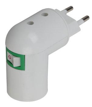 Патрон переходник вилка c выключателем ЭРА E27 белый термопластик