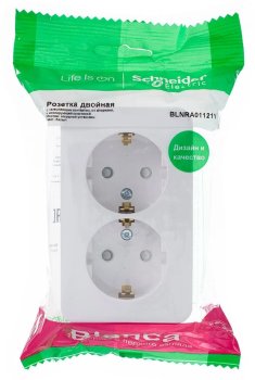 Розетка силовая двойная накладная Schneider Electric Blanca с заземлением, цвет белый, арт. BLNRA011211