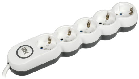 Удлинитель бытовой IEK UNO 5 розеток с выключателем с заземлением 5 м 16А белый IP20