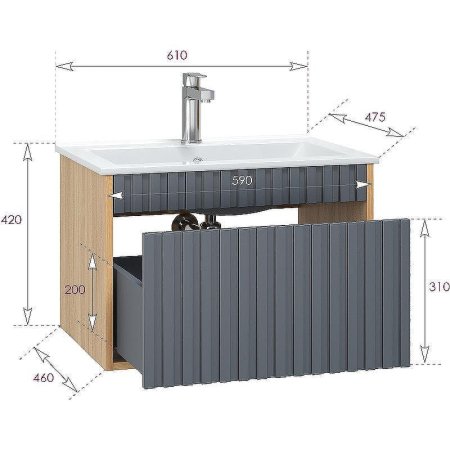 Тумба подвесная Дайлер 40х60х46см цвет графит/дуб санома