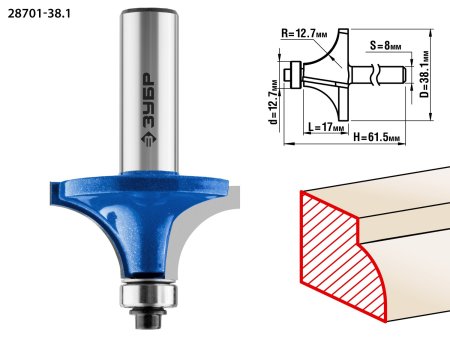 Фреза Зубр кромочная калевочная 38,1 мм 1 шт Фреза Зубр кромочная калевочная 38,1 мм 1 шт
