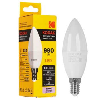 Лампа светодиодная Kodak Е14 11Вт 6500К холодный белый свеча (С)