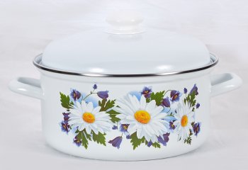 Кастрюля Ромашковое поле белое 2л эмалированная сталь