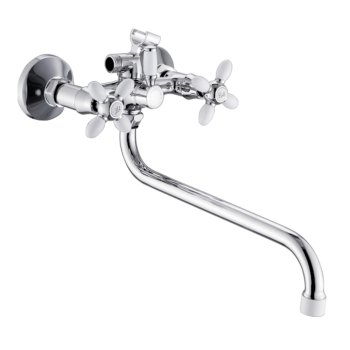 Cмеситель для ванны двуручный длинный излив АНТЕЙ Радуга комбо  цвет хром Cмеситель для ванны двуручный длинный излив АНТЕЙ Радуга комбо  цвет хром