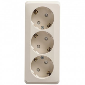 Розетка силовая тройная накладная Schneider Electric Этюд с заземлением, цвет кремовый, арт. PA16-012K