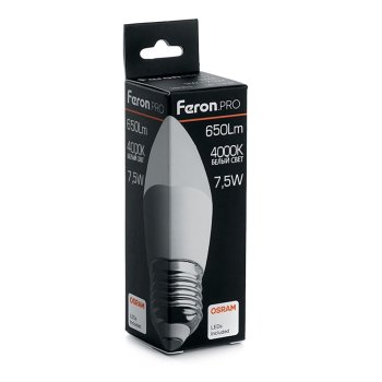 Лампа светодиодная Feron Pro E27 7,5Вт 4000К нейтральный белый свеча (С)