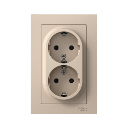 Розетка силовая двойная встраиваемая Schneider Electric AtlasDesign с заземлением, цвет песочный, арт. ATN001226