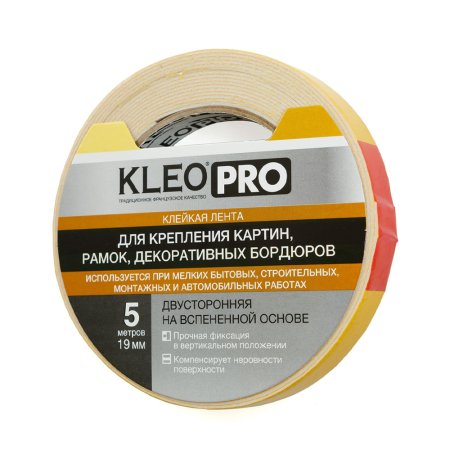 Лента двусторонняя KLEO PRO 19 мм x 5м на вспененной основе белый