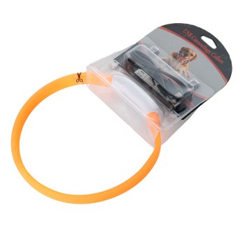 Ошейник светящийся силикон оранжевый 35х1,5см