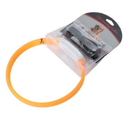 Ошейник светящийся силикон оранжевый 35х1,5см