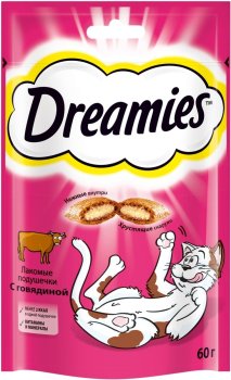 Лакомство  для кошек Dreamies Подушечки говядина 60г