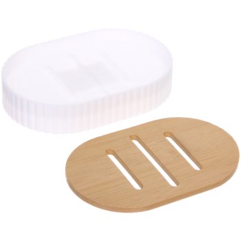 Мыльница Франко пластик/бамбук цвет белый настольная