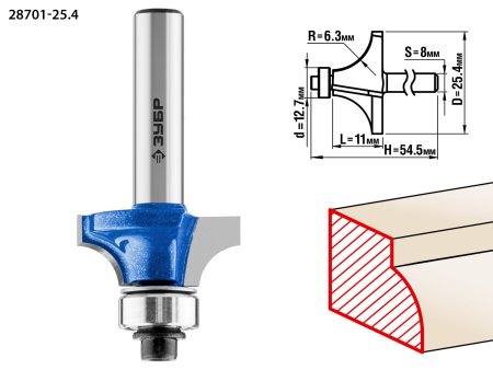 Фреза Зубр кромочная калевочная 25,4 мм 1 шт Фреза Зубр кромочная калевочная 25,4 мм 1 шт