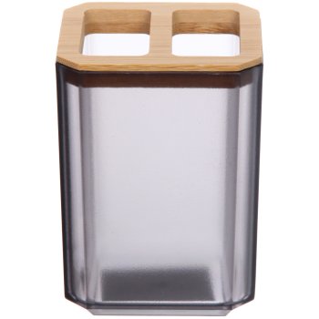 Подставка для зубных щеток с разделителем Квадро пластик/бамбук цвет серый