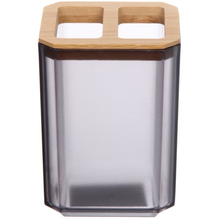 Подставка для зубных щеток с разделителем Квадро пластик/бамбук цвет серый