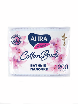 Палочки ватные Aura 200шт в пакете