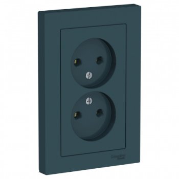 Розетка силовая двойная встраиваемая Schneider Electric AtlasDesign без заземления, цвет изумруд, арт. ATN000820