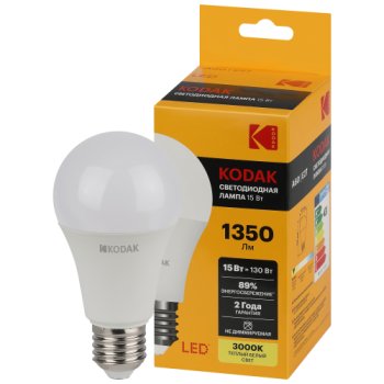 Лампа светодиодная Kodak E27 15Вт 3000К теплый белый груша (А)
