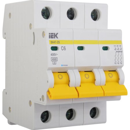 Автоматический выключатель IEK KARAT 3P 6А хар-ка C 4,5кА арт.MVA20-3-006-C
