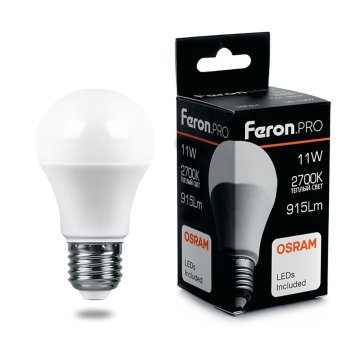 Лампа светодиодная Feron Pro E27 11Вт 2700К теплый белый груша (А)