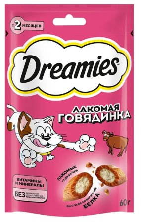 Лакомство  для кошек Dreamies Подушечки говядина 60г