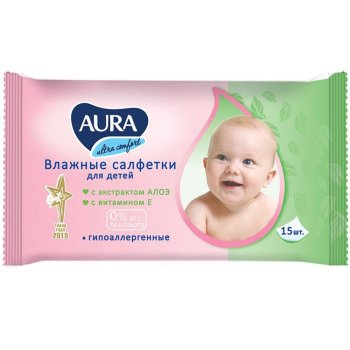 Салфетки влажные Aura Ultra Comfort детские 15 шт
