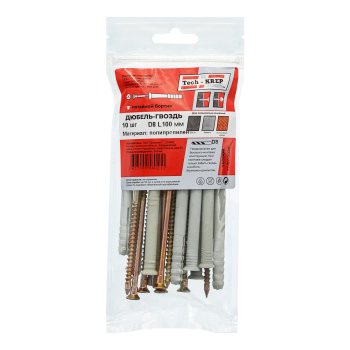 Дюбель распорный 8х100 мм 10 шт полипропиленовый с потайным бортиком