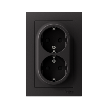Розетка силовая двойная встраиваемая Schneider Electric AtlasDesign с заземлением, цвет карбон, арт. ATN001026