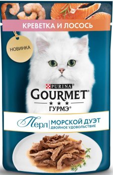 Корм консервированный для кошек GOURMET Перл Нежное филе креветка и лосось в соусе 75г