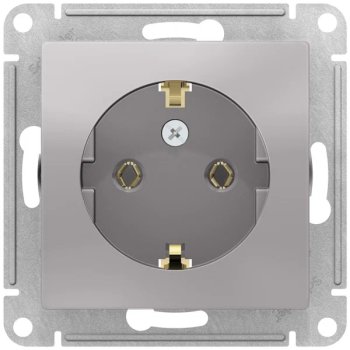 Розетка силовая одноместная встраиваемая Schneider Electric AtlasDesign с заземлением, цвет алюминий, арт. ATN000343