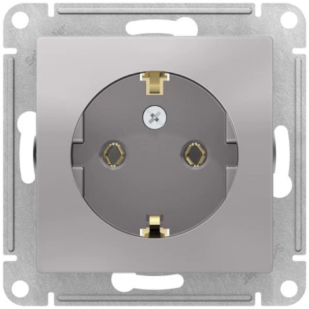 Розетка силовая одноместная встраиваемая Schneider Electric AtlasDesign с заземлением, цвет алюминий, арт. ATN000343