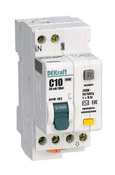 Автомат дифференциальный Dekraft ДИФ-102 1+N 4,5кА 10А 30мА арт.16002DEK