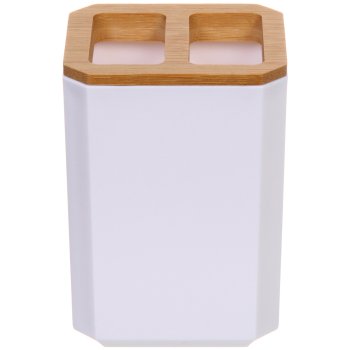 Стакан для зубных щеток с разделителем Квадро пластик/бамбук цвет белый