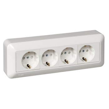 Розетка силовая четырехместная накладная Schneider Electric Blanca с заземлением, цвет белый, арт. RA16-411M-B