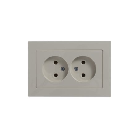 Розетка силовая двойная встраиваемая Schneider Electric AtlasDesign без заземления, цвет бежeвый, арт. ATN000220