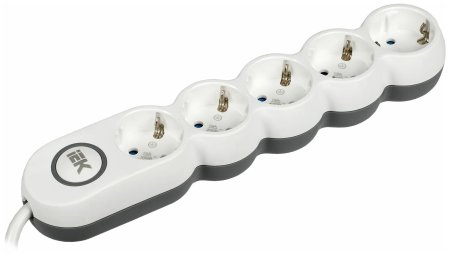 Удлинитель бытовой IEK UNO 5 розеток с выключателем с заземлением 1,5 м 16А белый IP20