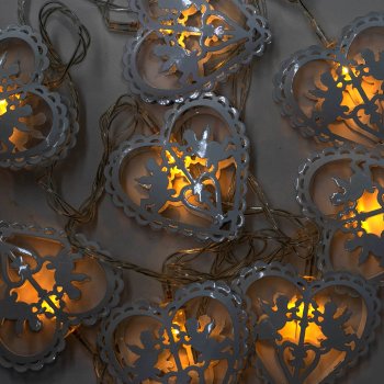 Гирлянда для дома фигурная Сердечки 2м белый теплый 10 LED ламп прозрачный провод
