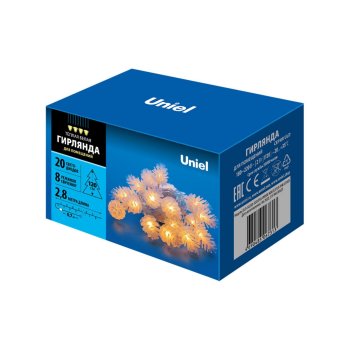 Гирлянда для дома фигурная Шишки 2,8м белый теплый 20 LED ламп прозрачный провод