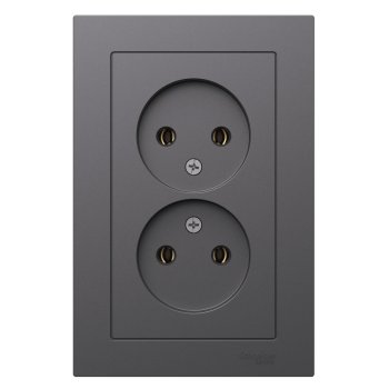 Розетка силовая двойная встраиваемая Schneider Electric AtlasDesign без заземления, цвет базальт, арт. ATN001420