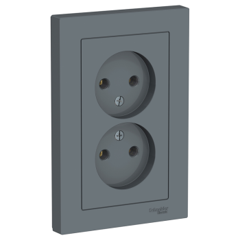Розетка силовая двойная встраиваемая Schneider Electric AtlasDesign без заземления, цвет грифель, арт. ATN000720