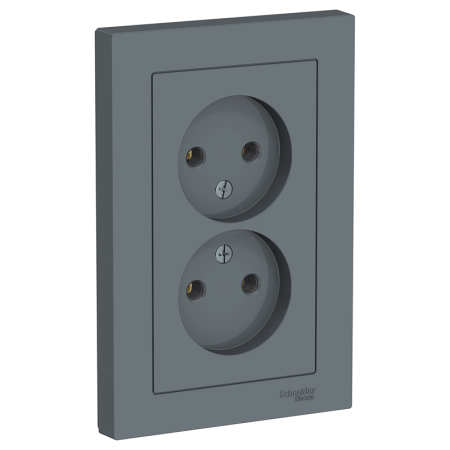 Розетка силовая двойная встраиваемая Schneider Electric AtlasDesign без заземления, цвет грифель, арт. ATN000720