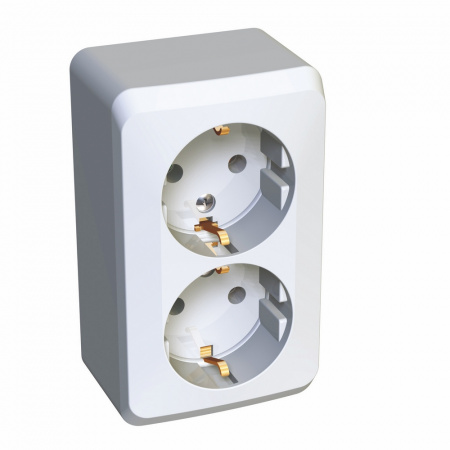 Розетка силовая двойная накладная Schneider Electric Этюд с заземлением, цвет белый, арт. PA16-007B