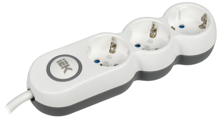 Удлинитель бытовой IEK UNO 3 розетки с выключателем с заземлением 1,5 м 16А белый IP20